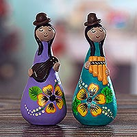 Ceramic figurines, 'Sweet Andean Sound' (pair) - Music Themed Ceramic Figurines (Pair)
