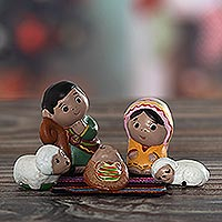 Ceramic nativity scene, 'Blessed Night' (5 pieces) - Small Handmade Nativity Scene (5 Pieces)