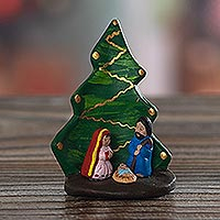 Ceramic nativity sculpture 'Under the Tree' - Handcrafted Ceramic Christmas Tree Nativity