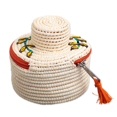 Natural fiber decorative box, 'Lambayeque Hat' - Decorative Palm Fiber Box