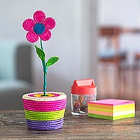 Acento decorativo de fibra natural, 'Lucky Flower' - Acento floral para el hogar de Perú