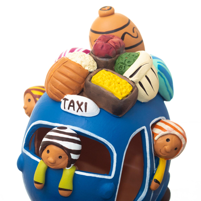 Ceramic sculpture, 'Motorcycle Taxi in Blue' - Handpainted Ceramic Andean Motorcycle Taxi Sculpture