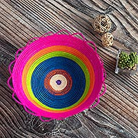 Natural fiber basket, 'Flower of Abundance' (11 inch) - Handwoven Multicolored Basket (11 inch)