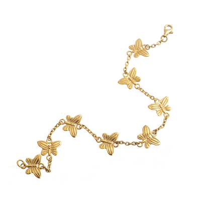 Gold plated sterling silver link bracelet, 'Butterfly Parade' - 18K Gold Plated 925 Silver Link Butterfly Themed Bracelet