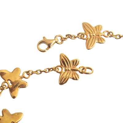 Gold plated sterling silver link bracelet, 'Butterfly Parade' - 18K Gold Plated 925 Silver Link Butterfly Themed Bracelet