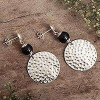 Onyx dangle earrings, 'Universal Wisdom' - Artisan Crafted Onyx Earrings