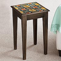 Reverse-painted glass accent table, 'Dominican Heritage'
