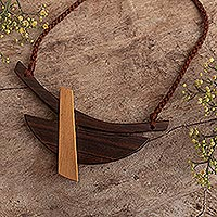 Wood pendant necklace, 'Balance Point' - Contemporary Wood Pendant Necklace