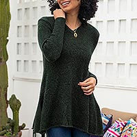 Alpaca blend sweater, 'Forest Shades' - Alpaca Blend Green Pullover Sweater Knit in Peru