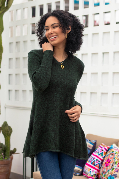 Alpaca Blend Green Pullover Sweater Knit in Peru