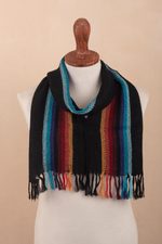 100% alpaca scarf, 'Tarma Rainbow' - Multi Stripe 100% Alpaca Scarf