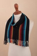 100% alpaca scarf, 'Tarma Rainbow' - Multi Stripe 100% Alpaca Scarf