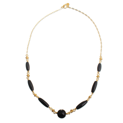 Halskette mit vergoldetem Obsidian-Anhänger - Obsidian-Halskette mit 24-Karat-Goldplatte
