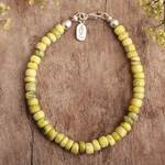Serpentine beaded bracelet, 'Positive Thinking' - Artisan Crafted Serpentine Bracelet