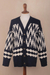 Men's cotton cardigan, 'Peruvian Zigzag' - Men's Navy and Ecru Cotton Sweater with Zigzag Design (image 2d) thumbail