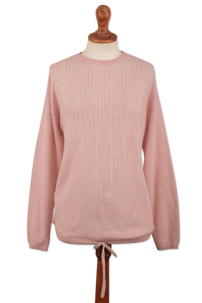 Pink Blush Alpaca Pullover Patterned Sweater with Drawstring