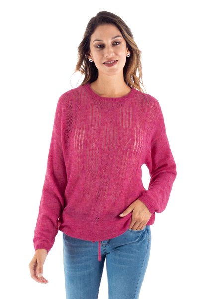 Warm Deep Pink Alpaca Blend Pullover Sweater from Peru