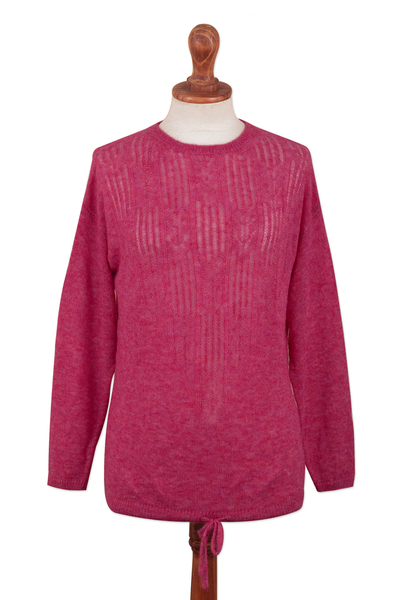 Jersey tipo jersey en mezcla de baby alpaca - Cálido suéter rosa profundo de mezcla de alpaca de Perú