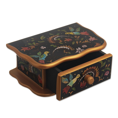 Dekorative Box aus rückseitig lackiertem Glas - Handbemalte Schmuckschatulle aus Holz und Glas mit Kolonialvögeln