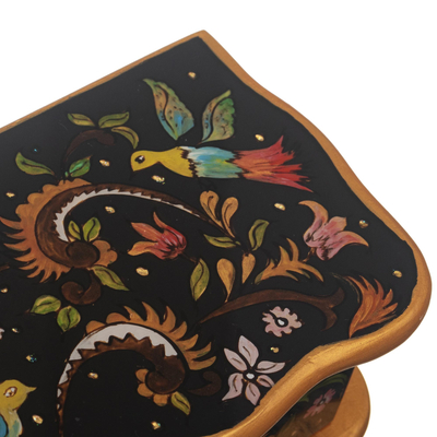 Reverse painted glass decorative box, 'Birds From Surco' - Wood and Glass Hand Painted jewellery Box With Colonial Birds