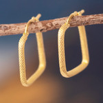 Gold plated hoop earrings, 'Diamond Squares' - 18k Gold Plated Hoop Earrings