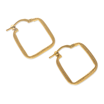 Gold plated hoop earrings, 'Diamond Squares' - 18k Gold Plated Hoop Earrings