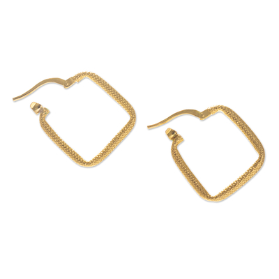 Gold plated hoop earrings, 'Diamond Squares' - 18k Gold Plated Hoop Earrings