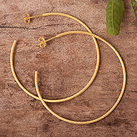 Gold-plated half-hoop earrings, 'Diamond Bright' (2.2 inch)