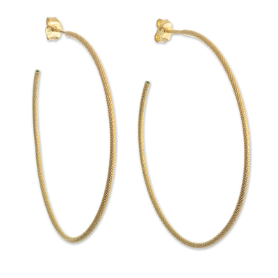 Gold-plated half-hoop earrings, 'Diamond Bright' (2.25 inch) - Artisan Crafted Gold Plated Hoop Earrings (2.25 Inch)