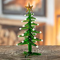 Blown glass statuette, 'Star on Top' - Handcrafted Glass Christmas Tree Statuette
