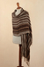 Baby alpaca-blend shawl, 'Among the Andes' - Brown-Striped Baby Alpaca Blend Peruvian Shawl With Fringe (image 2b) thumbail
