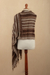 Baby alpaca-blend shawl, 'Among the Andes' - Brown-Striped Baby Alpaca Blend Peruvian Shawl With Fringe (image 2c) thumbail