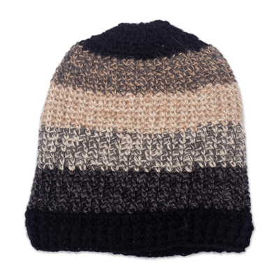 Neutral Stripes Crocheted 100% Alpaca Hat