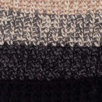 100% alpaca hat, 'Streets of Cusco' - Neutral Stripes Crocheted 100% Alpaca Hat