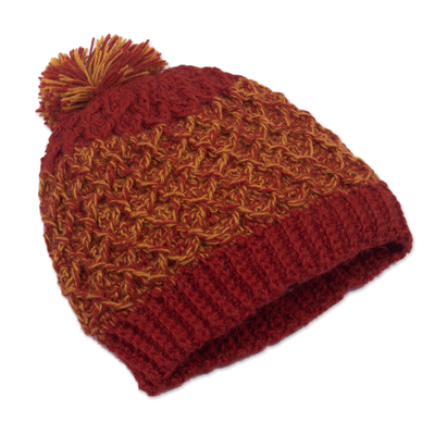 100% alpaca hat, 'Winter Fire' - Crocheted 100% Alpaca Wool Hat