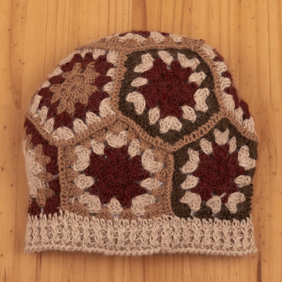 100% alpaca hat, 'Afghan Charm' - Artisan Crocheted 100% Alpaca Hat