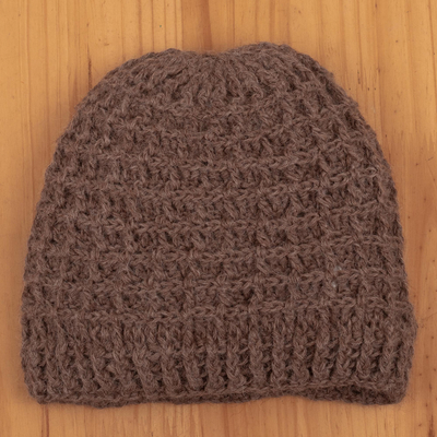mütze aus 100 % Alpaka - Brauner Hut aus 100 % Alpaka
