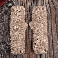 100% alpaca fingerless mitts, 'Alabaster Warmth' - Hand Crocheted 100% Alpaca Fingerless Mitts