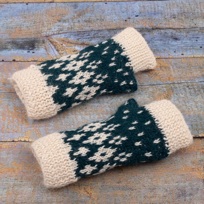 100% alpaca fingerless mitts, 'Northern Lights' - Hand Crocheted 100% Alpaca Fingerless Mitts