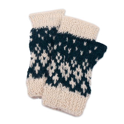 100% alpaca fingerless mitts, 'Northern Lights' - Hand Crocheted 100% Alpaca Fingerless Mitts