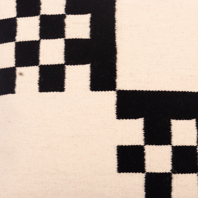 Wool cushion cover, 'Semaphore' - Handloomed Black and Ivory Cushion Cover
