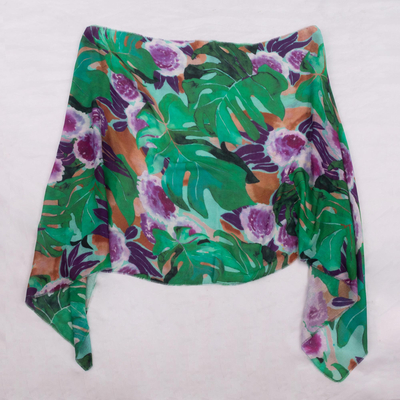 Schal aus Modal - leichter Schal aus 100 % Modal in Grün- und Lilatönen aus Peru