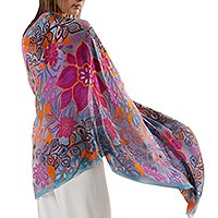 Modal shawl, 'Spring Colors' - Floral Modal Shawl from Peru
