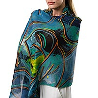 Modal shawl, 'Summer Vibes' - Abstract Print Modal Shawl