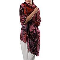 Modal shawl, 'Autumn Vibes' - 100% Modal Abstract Leaf-Patterned Shawl from Peru