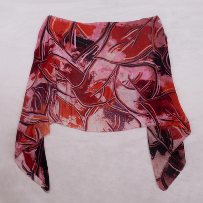 Modal shawl, 'Autumn Vibes' - 100% Modal Abstract Leaf-Patterned Shawl from Peru