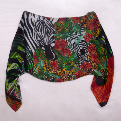 Modal shawl, 'Jungle Warmth' - Printed Modal Shawl from Peru
