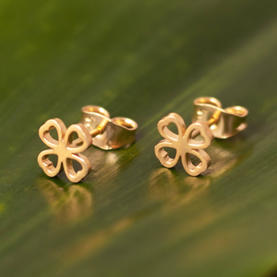 Gold-plated stud earrings, Four-Leafed Clover