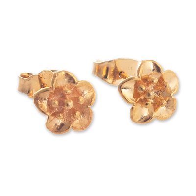 Gold plated stud earrings, 'Floral Beauty' - Flower Earrings in 18k Gold Plate
