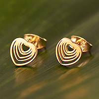 Gold-plated stud earrings, 'Vibrant Heart' - 18k Gold Plated Heart Earrings